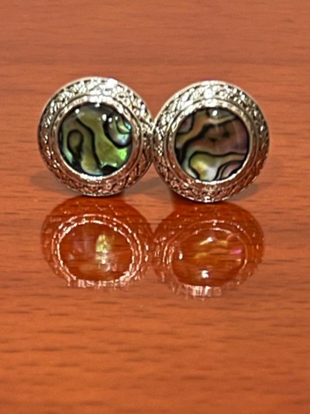 Natural Abalone Shell Stainless Steel Cufflinks set in Textured Frame - 1 Set